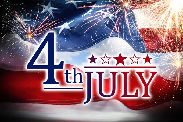 Ιουλίου Ημέρα Ανεξαρτησίας Των Ηπα Εθνική Αμερικανική Σημαία Και Πυροτεχνήματα — Φωτογραφία Αρχείου