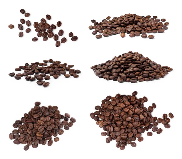 Set Roasted Coffee Beans White Background — Foto Stock