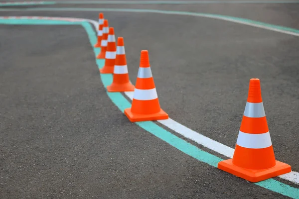 Driving School Test Track Marking Lines Focus Traffic Cone — Stock Photo, Image