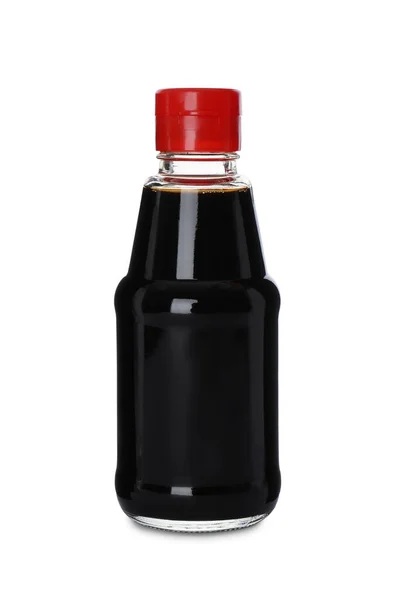 Бутылка Вкусного Соевого Соуса Выделенного Белом — стоковое фото