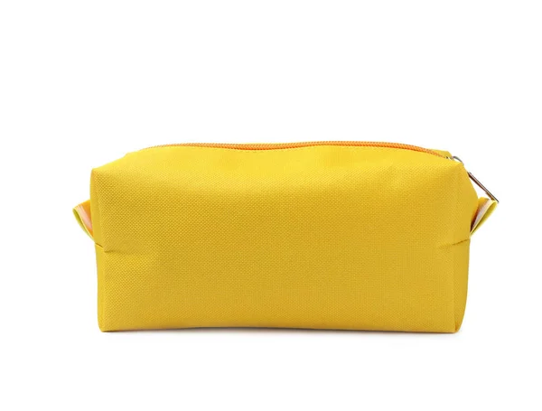 Stylish Yellow Cosmetic Bag Isolated White — Stock Photo, Image