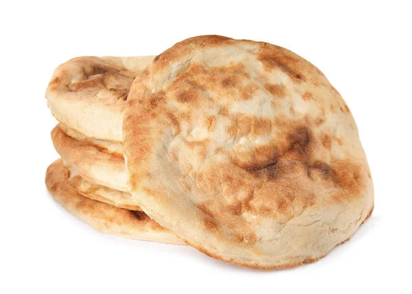 Loaves Delicious Fresh Pita Bread White Background — Stock Photo, Image