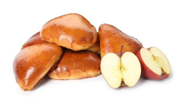 Läckra Bakade Äpple Pirozhki Och Frukter Vit Bakgrund — Stockfoto