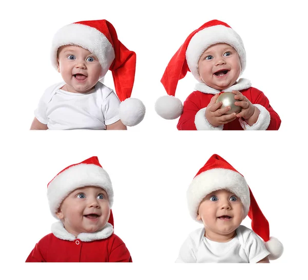 Collage Mit Fotos Von Niedlichen Babys Auf Weißem Hintergrund Erstes — Stockfoto