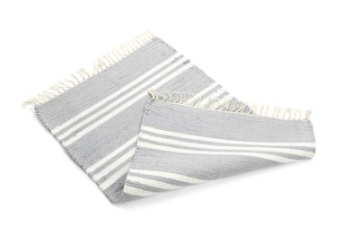 Beyaz üzerine izole edilmiş şık gri halı. İç aksesuar