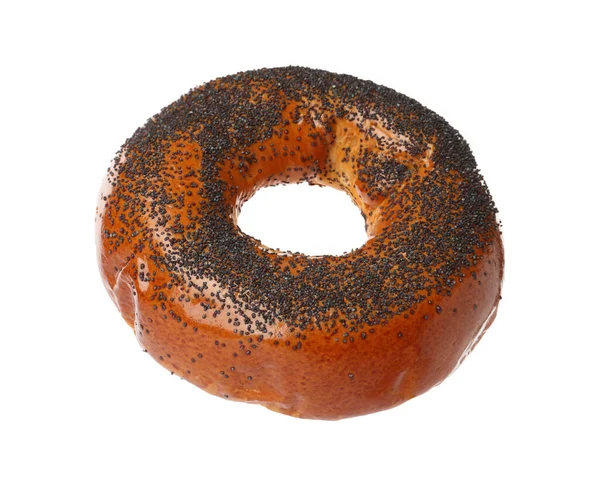 Läcker Färsk Bagel Med Vallmofrön Isolerade Vitt — Stockfoto