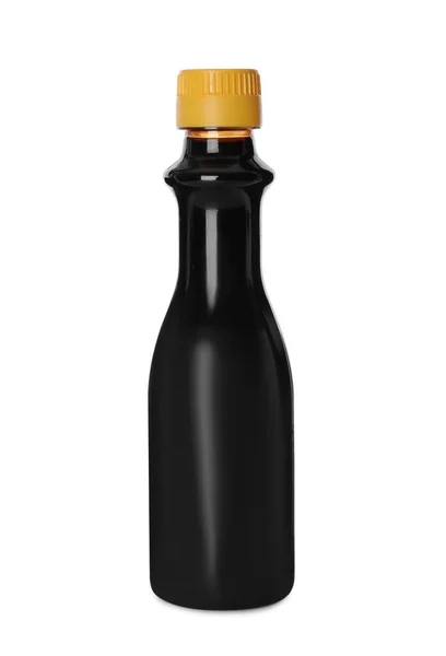 Бутылка Вкусного Соевого Соуса Выделенного Белом — стоковое фото
