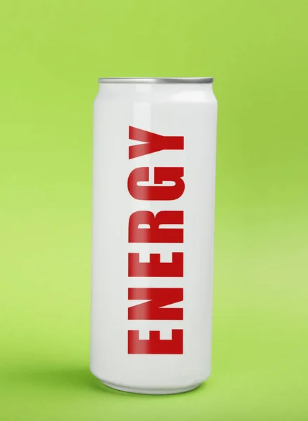 Kan Van Energie Drinken Licht Groene Achtergrond — Stockfoto