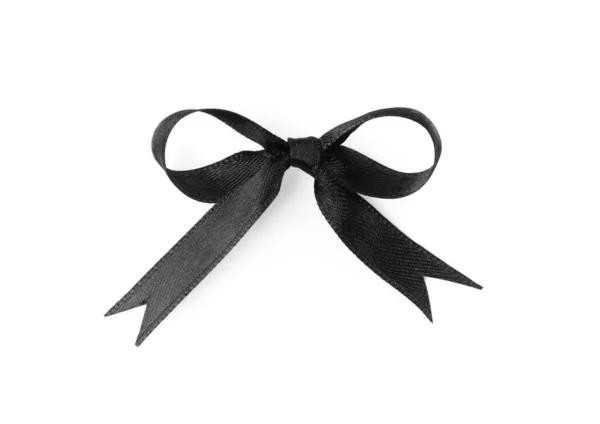 白で隔離された弓で結ばれたエレガントな黒いリボン トップビュー — ストック写真