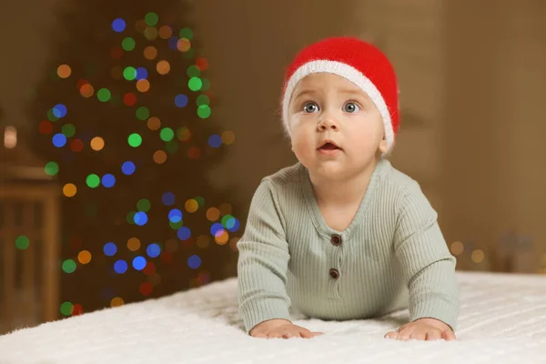 Мила Дитина Кімнаті Прикрашена Різдво Зимове Свято — стокове фото