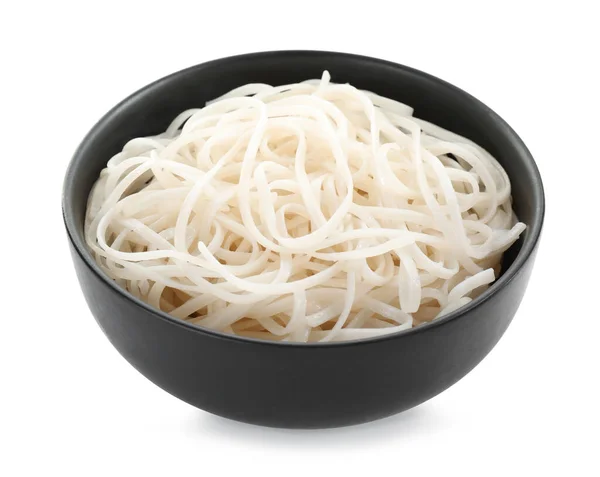 Μπολ Νόστιμο Μαγειρεμένο Ρύζι Noodles Απομονώνονται Λευκό — Φωτογραφία Αρχείου