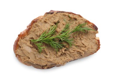 Lezzetli ezmeli ve dereotlu ekmek, beyaz, üst manzara.