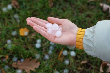 Gök gürültülü fırtınadan sonra dışarıda tahıl taşıyan kadın, yakın plan.