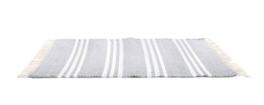 Beyaz üzerine izole edilmiş şık gri halı. İç aksesuar