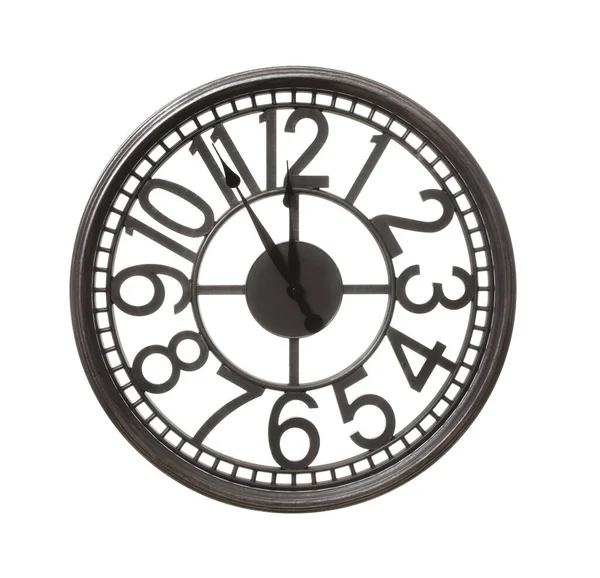 Horloge Murale Élégante Montrant Cinq Minutes Jusqu Minuit Sur Fond — Photo