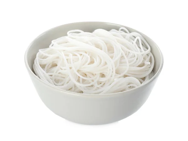 Cuenco Con Fideos Arroz Cocidos Aislados Blanco — Foto de Stock