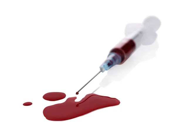 Plastic Syringe Blood White Background — Stock Photo, Image