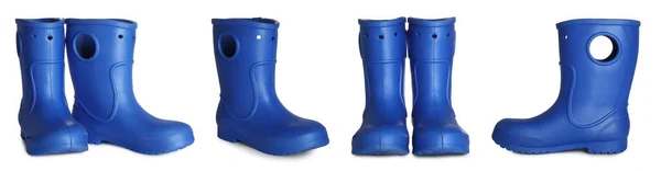 Set Blue Rubber Boots White Background Banner Design — Stock Photo, Image