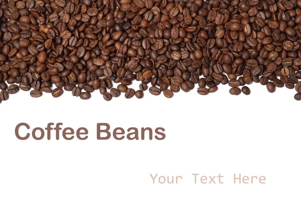 Sok Pörkölt Kávébab Fehér Háttérrel Felülnézetből Tervezési Hely — Stock Fotó