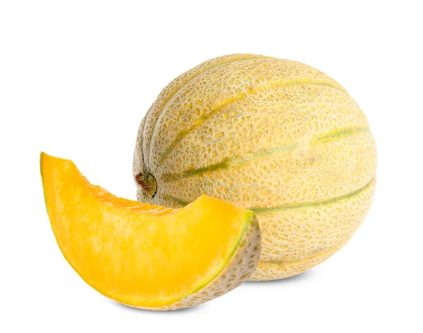 Ganze Und Geschnittene Leckere Reife Melonen Auf Weißem Hintergrund — Stockfoto