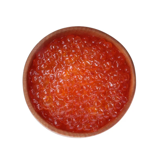 Schüssel Mit Köstlichem Roten Kaviar Isoliert Auf Weißem Draufsicht — Stockfoto