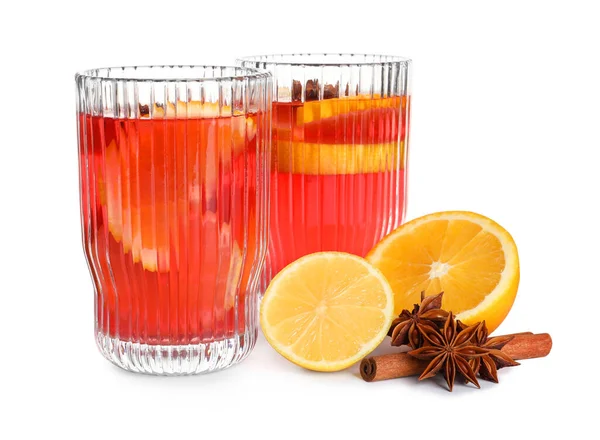 Bebida Soco Aromático Ingredientes Sobre Fundo Branco — Fotografia de Stock