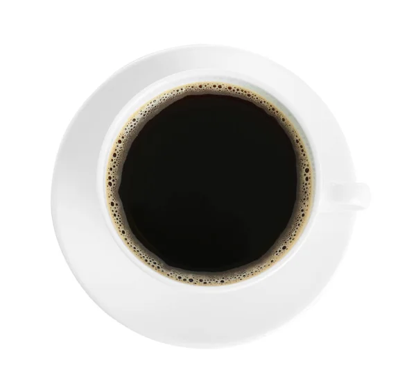 Kopje Smakelijke Koffie Geïsoleerd Wit Bovenaanzicht — Stockfoto