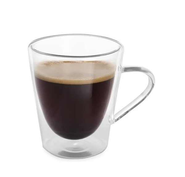 Beyaz Üzerine Izole Edilmiş Cam Bir Fincan Aromatik Kahve — Stok fotoğraf