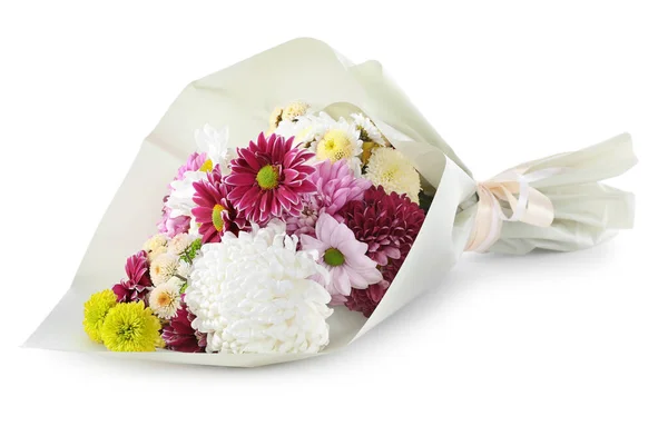 Bouquet Bellissimi Fiori Crisantemo Isolati Bianco — Foto Stock