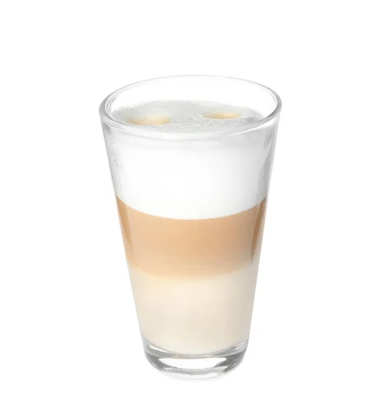 Verre Délicieux Latte Macchiato Sur Fond Blanc — Photo