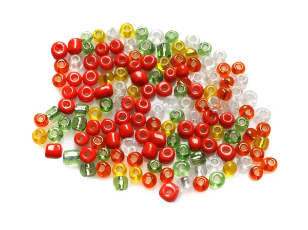Pile Colorful Beads White Background — Stock Photo, Image