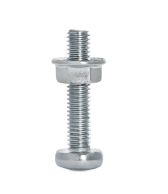 Flanj fındıklı metal cıvata beyaza izole edilmiş.