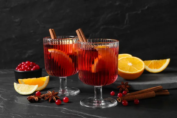 Aromatische Punch Drank Ingrediënten Zwarte Tafel — Stockfoto