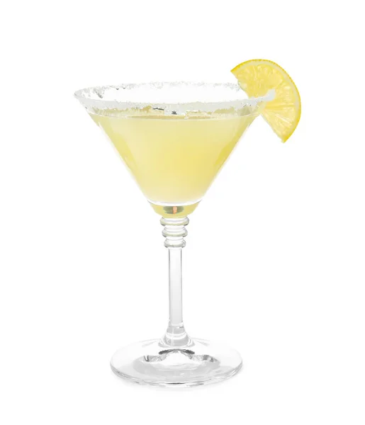 Glas Heerlijke Bijenknieën Cocktail Met Suiker Rand Citroen Geïsoleerd Wit — Stockfoto