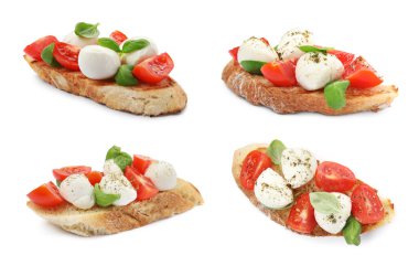 Mozzarella, domates, fesleğen ve kolajla nefis bruschettalar.