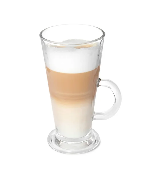 Glas Leckerer Latte Macchiato Auf Weißem Hintergrund — Stockfoto