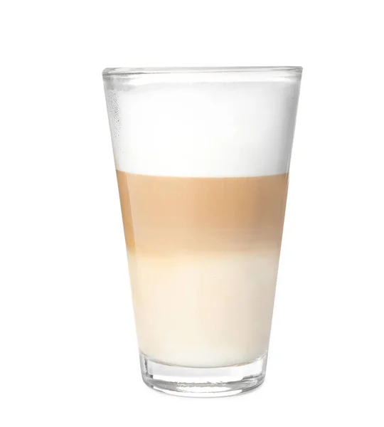 Bicchiere Delizioso Latte Macchiato Sfondo Bianco — Foto Stock