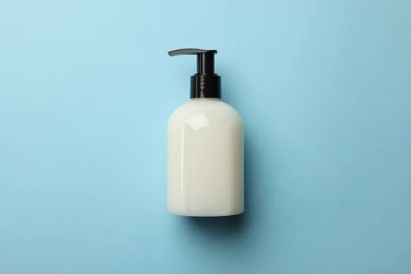 Bottle Liquid Soap Light Blue Background Top View — Φωτογραφία Αρχείου