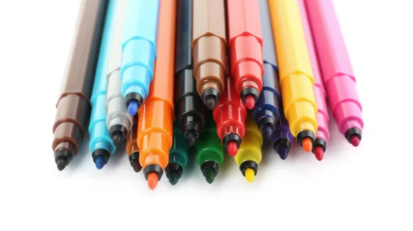 Muchos Marcadores Colores Sobre Fondo Blanco Papelería Escolar — Foto de Stock