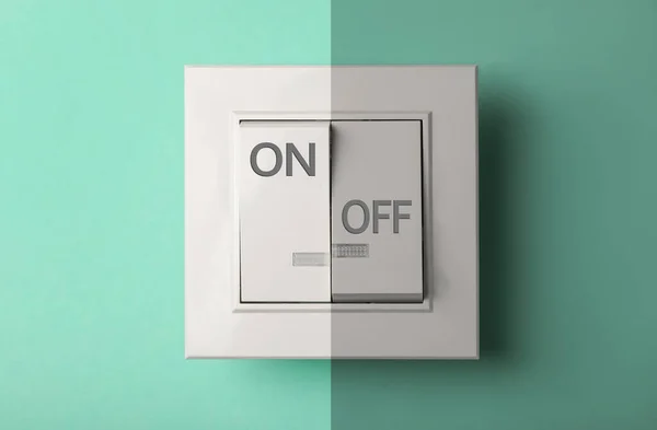 Turned Light Switch Turquoise Background — Stock Photo, Image