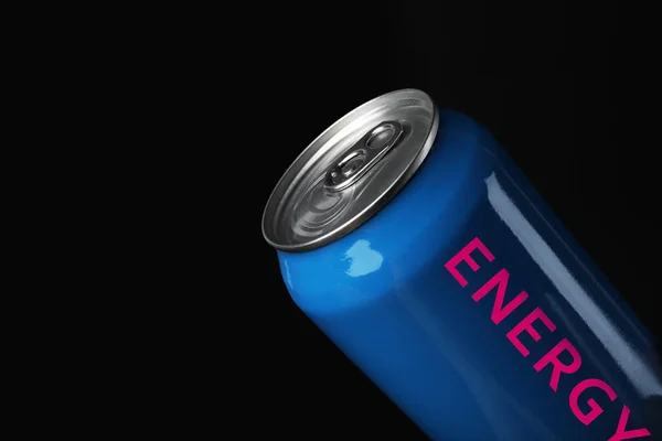 Kan Van Energie Drank Zwarte Achtergrond — Stockfoto