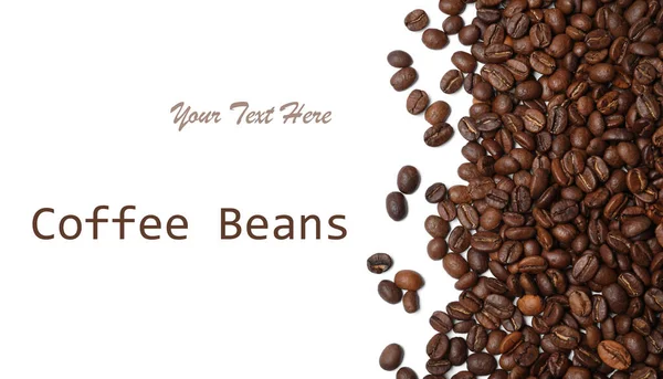 Many Roasted Coffee Beans White Background Top View Space Design — Stock Photo, Image