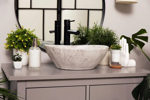 Stylish Sink Beautiful Green Houseplants Bathroom Interior Design — Stock Photo, Image