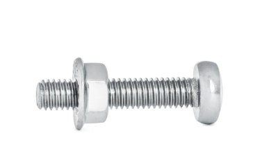 Flanj fındıklı metal cıvata beyaza izole edilmiş.