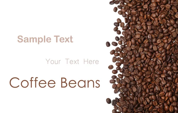 Many Roasted Coffee Beans White Background Top View Space Design — Stock Photo, Image