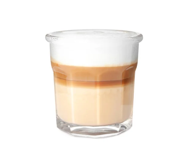 Ποτήρι Νόστιμο Latte Macchiato Λευκό Φόντο — Φωτογραφία Αρχείου