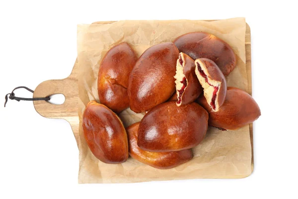 Heerlijke Gebakken Cranberry Pirozhki Witte Achtergrond Bovenaanzicht — Stockfoto