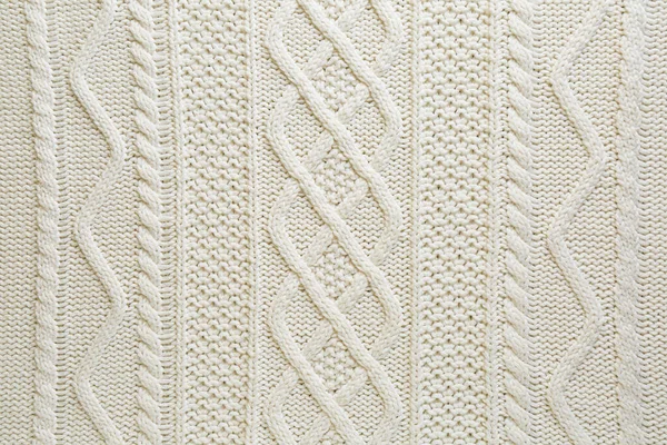 White Knitted Fabric Beautiful Pattern Background Top View — 图库照片