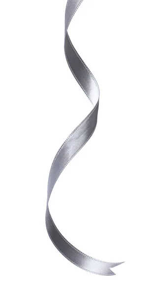 Красива Срібна Стрічка Ізольована Білому Святковий Декор — стокове фото