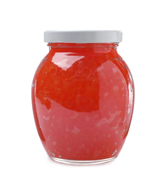 Glasburk Med Läcker Röd Kaviar Isolerad Vit — Stockfoto
